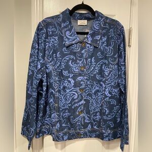 NWT Gunit Size L Cotton Painted Blue Paisley Button Front Denim Jacket Pockets
